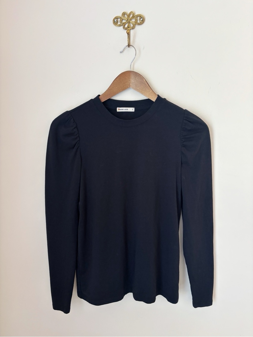 Marine Layer Black Puff Long Sleeve Organic Cotton Top Small